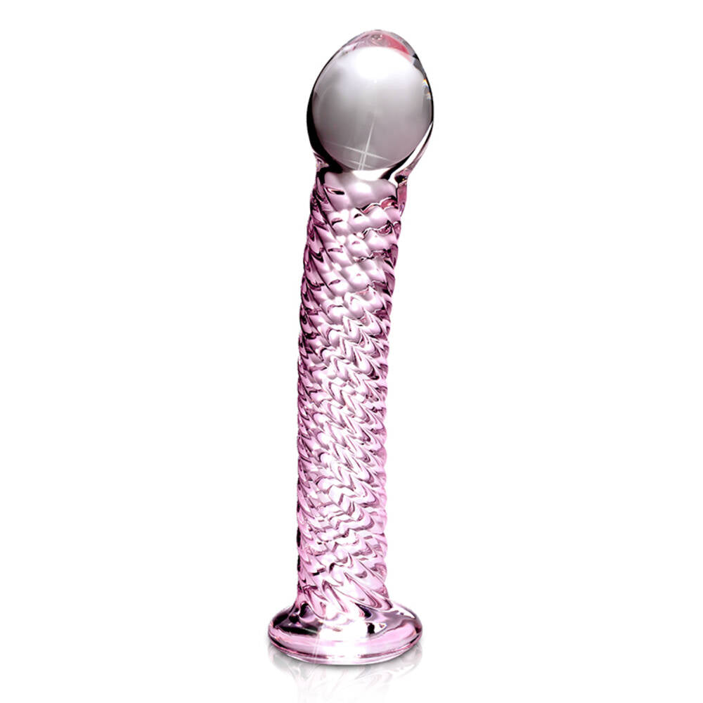 Icicles No 53 Textured Pink Swirly Glass Dildo